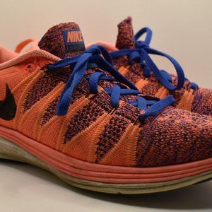 Nike Womens Flyknit Lunar 2 Running Shoes Size 9 Peach Pink Blue 620658-800